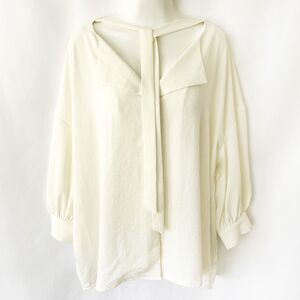 NWT Worthington Ivory Tie-Neck Lapel Blouse (XXL) Cuffs 3/4 Sleeves Plus Top